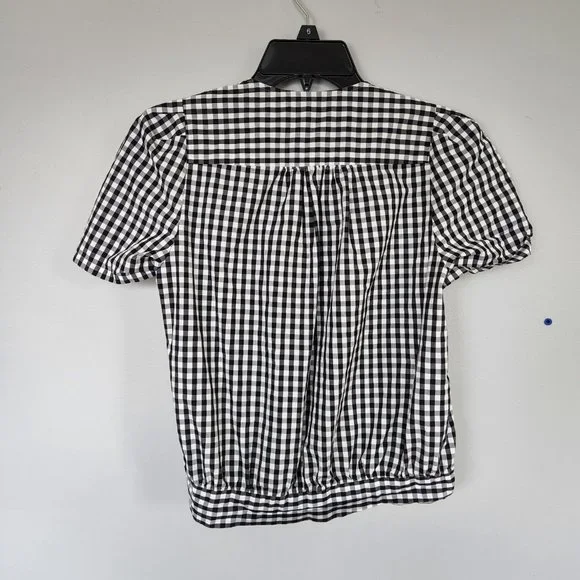 Madewell | Black and White Gingham Short Sleeve Wrap Top with Tie Waist, Size S - Picture 5 of 11